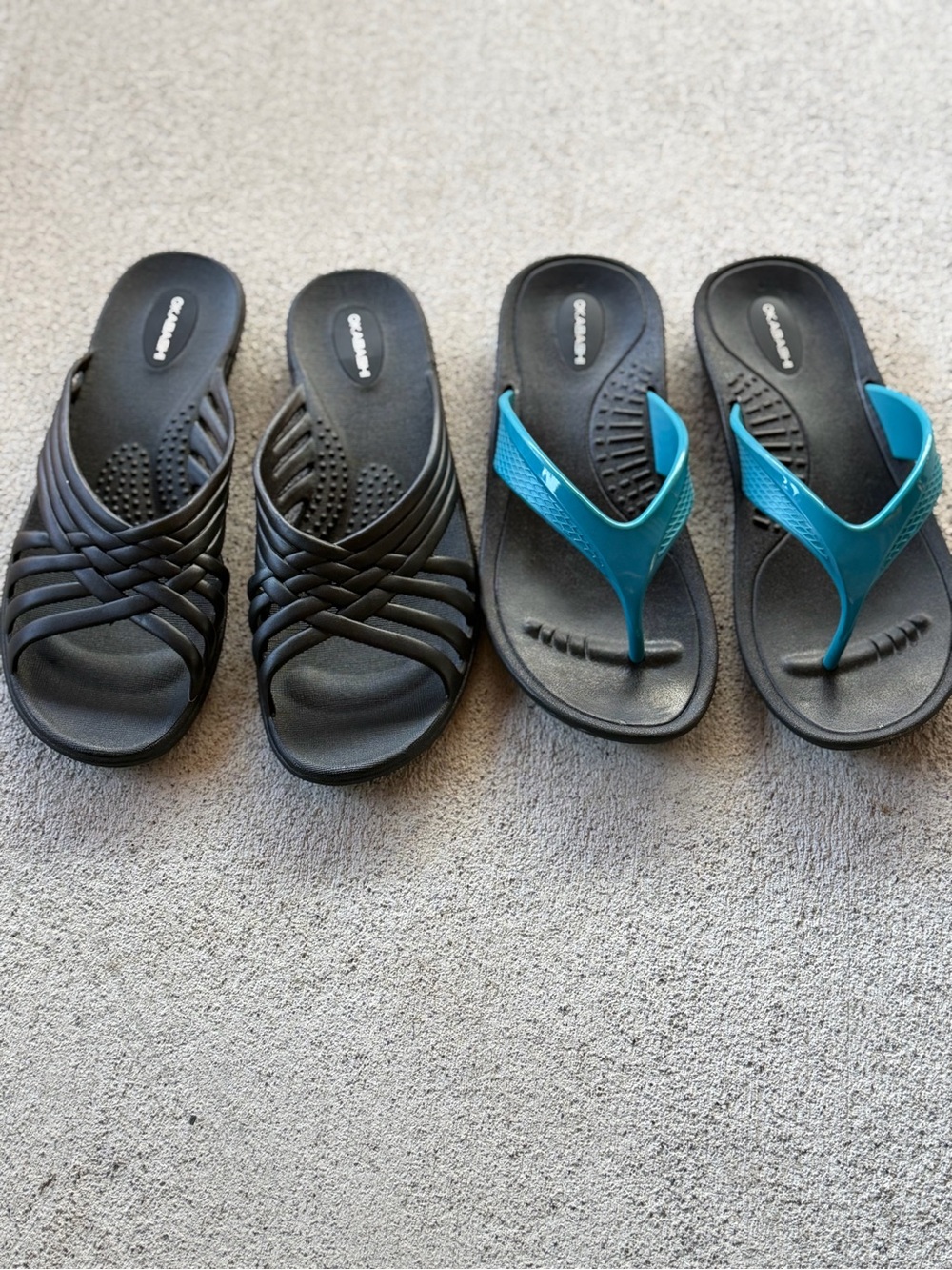 Bundle Okabashi Black Slide and Black Flip Flops Straps woman’s size 6.5 to 7.5